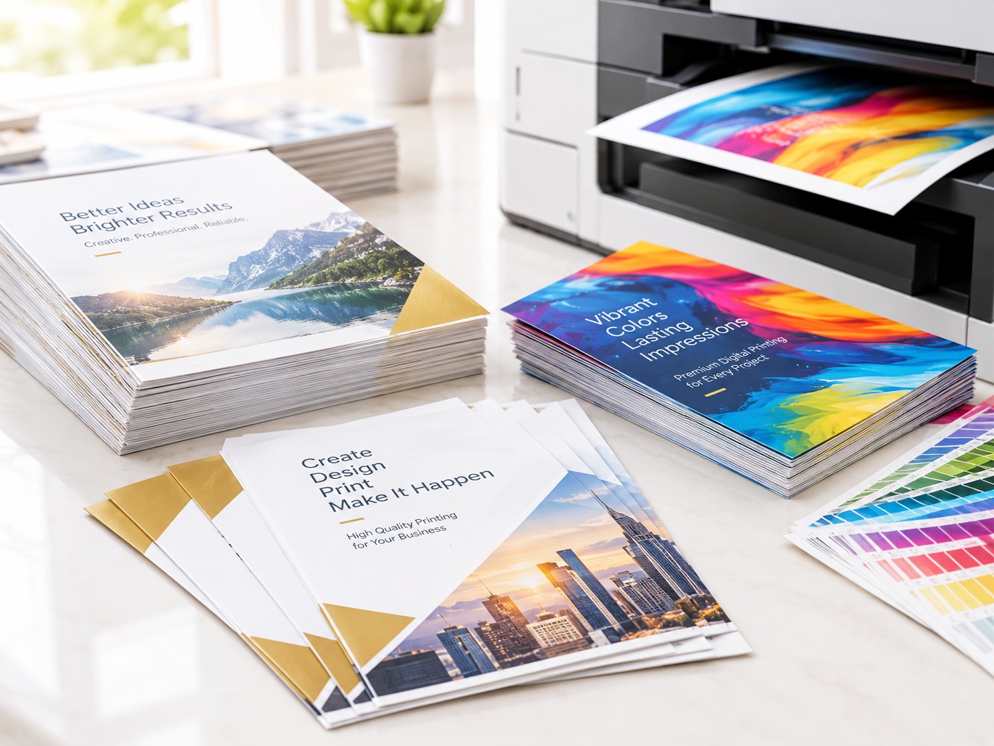 Printed business cards, flyers and marketing materials